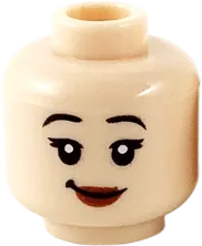 Minifigure, Head Dual Sided Female, Black Eyebrows, Dark Red Lips, Smile, Scowl with Teeth Pattern - Hollow Stud
