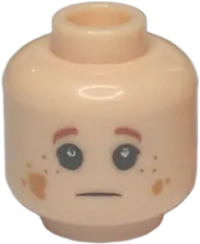 Minifigure, Head Dual Sided Child Freckles, White Pupils, Dirt Stains, Reddish Brown Eyebrows Pattern - Hollow Stud