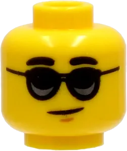 Minifigure, Head Black Thick Eyebrows, Black Sunglasses, Chin Dimple, Lopsided Grin Pattern - Hollow Stud