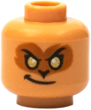 Minifigure, Head Dual Sided Grin with Gold Eyes and Medium Nougat Eye Mask / Angry with Red Splotch and White Right Eye with Scar Teeth Bared Grimace Pattern - Hollow Stud