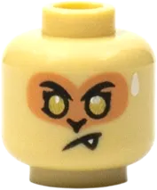 Minifigure, Head Dual Sided Medium Nougat Eye Mask, Gold Eyes, Neutral with Fang / Open Mouth Surprised Pattern - Hollow Stud