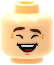 Minifigure, Head Dual Sided, Dark Brown Eyebrows, Neutral / Laughing with Eyes Closed Pattern - Hollow Stud
