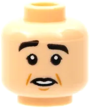 Minifigure, Head Dual Sided, Black Eyebrows, Right Raised, Dark Orange Cheek Lines, Closed Mouth / Open Mouth Pattern - Hollow Stud