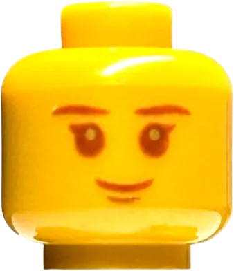 Minifigure, Head Child Reddish Brown Eyebrows and Mouth, Pearl Gold Pupils, Grin Pattern - Hollow Stud