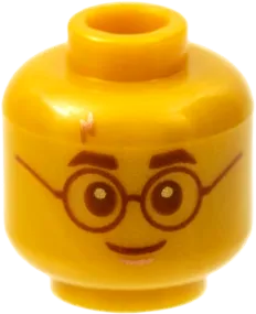 Minifigure, Head Copper Lightning Scar, Reddish Brown Eyebrows, Eyes, Glasses and Grin Pattern - Hollow Stud