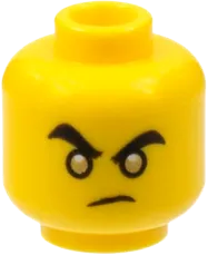 Minifigure, Head Dual Sided Male, Gold Eyes and Determined Eyebrows / Shocked Open Mouth Pattern - Hollow Stud
