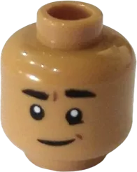 Minifigure, Head Dual Sided Black Eyebrows, Lopsided Smile / Open Smile Pattern - Hollow Stud