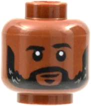 Minifigure, Head Dual Sided, Black Eyebrows and Beard with Light Bluish Gray Highlights, Neutral / Angry Pattern - Hollow Stud