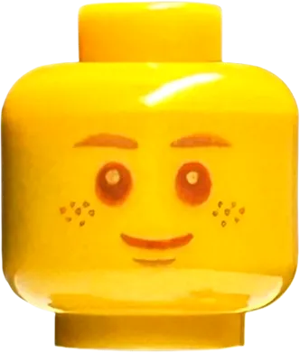 Minifigure, Head Copper Eyebrows, Reddish Brown Eyes and Grin Pattern - Hollow Stud