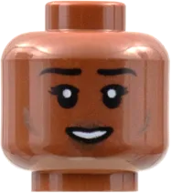 Minifigure, Head Dual Sided Female, Black Eyebrows, Dark Brown Cheek Lines and Lips, Open Smile / Neutral with Gold Glasses Pattern - Hollow Stud