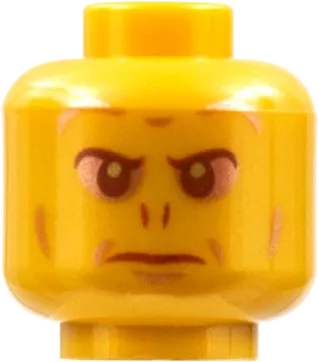 Minifigure, Head Alien with Reddish Brown Eyes, Copper Eye Shadow, Nose Slits, and Frown Pattern - Hollow Stud