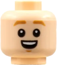 Minifigure, Head Dual Sided, Medium Nougat Eyebrows and Chin Dimples, Open Smile / Worried Pattern - Hollow Stud