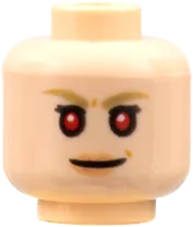 Minifigure, Head Dual Sided Female, Medium Nougat Eyebrows, Peach Lips, Smile with Teeth / Neutral with Red Eyes Pattern - Hollow Stud