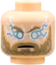 Minifigure, Head Dual Sided Dark Tan Eyebrows and Full Beard, Light Bluish Gray Highlights, Grin / Angry with Lightning Eyes Pattern - Hollow Stud