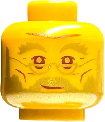 Minifigure, Head Gold Eyebrows, Beard, and Glasses, Reddish Brown Eyes and Mouth, Grin Pattern - Hollow Stud