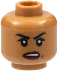 Minifigure, Head Dual Sided Female, Black Eyebrows, Dark Red Lips, Smile / Frown Pattern - Hollow Stud