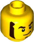 Minifigure, Head Thick Dark Brown Eyebrows, Mutton Chops, and Soul Patch, Lopsided Grin Pattern - Hollow Stud