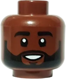 Minifigure, Head Black Eyebrows and Beard, Open Mouth Smile Pattern - Hollow Stud