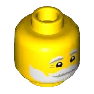 Minifigure, Head White and Gray Beard, Bushy Eyebrows and Moustache, Laugh Lines, White Pupils Pattern - Hollow Stud