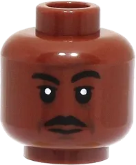 Minifigure, Head Dual Sided, Black Eyebrows and Moustache, Cheek Lines, Smile / Scowl with Open Mouth and White Teeth Pattern - Hollow Stud