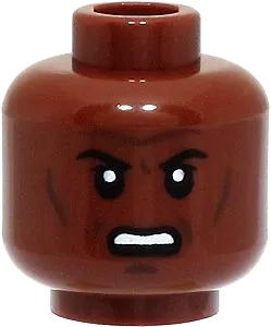 Minifigure, Head Black Eyebrows, Forehead Lines, Cheek Lines and Chin Dimple, Scowl with Open Mouth and Teeth Pattern - Hollow Stud