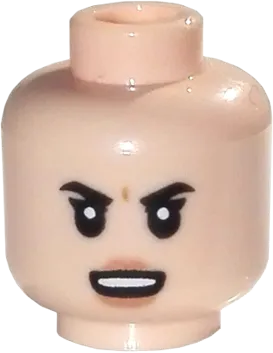 Minifigure, Head Female Black Eyebrows, Open Smile and White Teeth, Angry Frown Pattern - Hollow Stud