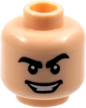 Minifigure, Head Black Thick Eyebrows, Left Raised, Wide Sinister Smile with Teeth Pattern - Hollow Stud
