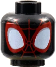 Minifigure, Head Alien with Spider-Man Red Web and Outlined of Large White Eyes Pattern - Hollow Stud