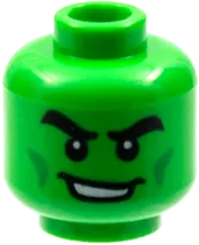 Minifigure, Head Dual Sided Black Thick Eyebrows, Green Cheek Lines, Wide Grin / Open Smile Pattern - Hollow Stud