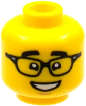 Minifigure, Head Dual Sided, Black Eyebrows, Glasses with Raised Eyebrows / Asleep with Glasses Crooked Pattern - Hollow Stud