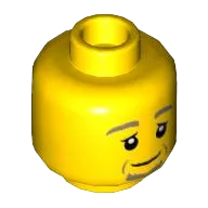 Minifigure, Head Dual Sided Dark Tan Eyebrows and Goatee, Nougat Cheek Lines, Neutral / Laughing with Open Mouth and Closed Eyes Pattern - Hollow Stud
