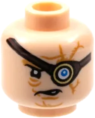 Minifigure, Head Dual Sided HP Mad-Eye Moody with Magic Eye, Reddish Brown Eyepatch, Dark Orange Scars, Open Mouth / Barty Crouch Jr, Dark Brown Eyebrows, Black Stubble, Red Tongue Licking Lips Pattern - Hollow Stud