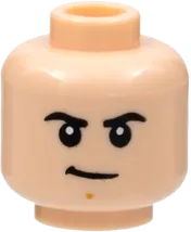 Minifigure, Head Dual Sided Black Eyebrows, Medium Nougat Chin Dimple, Firm / Smile with Teeth and Raised Left Eyebrow Pattern - Hollow Stud