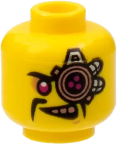 Minifigure, Head Alien with Cyborg Eyepiece, Magenta Eye, Copper Teeth, Black Fu Manchu Moustache Pattern - Hollow Stud