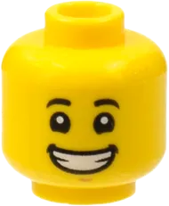 Minifigure, Head Dual Sided Child, Black Eyebrows, Wide Smile with Teeth / Dark Purple Mask Pattern - Hollow Stud