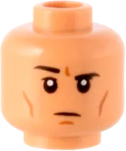 Minifigure, Head Dual Sided SW Silver Visor, Lime Lenses, Cheek Lines, Open Mouth Grimace / Black Eyebrows, One Raised Pattern - Hollow Stud