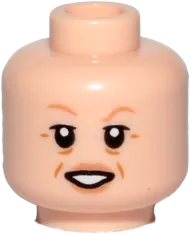 Minifigure, Head Dual Sided Female, Nougat Eyebrows, Cheek Lines, Lips, Open Mouth Smile / Smile Pattern - Hollow Stud