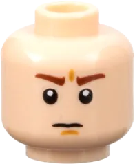 Minifigure, Head Dual Sided Reddish Brown Eyebrows, Right Raised, Chin Dimple, Open Mouth Grin with Teeth / Stern Eyebrows and Scowl Face Pattern - Hollow Stud