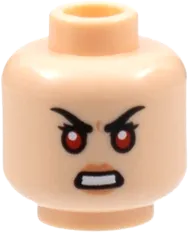 Minifigure, Head Dual Sided Female, Black Eyebrows, Peach Lips / Scowl with Open Mouth with Teeth and Red Eyes Pattern - Hollow Stud