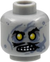 Minifigure, Head Alien Zombie Black Eyebrows and Moustache, Yellow Eyes, Open Mouth with Teeth, Sand Blue Streaks Pattern - Hollow Stud