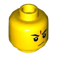 Minifigure, Head Dual Sided Black Eyebrows, Red Forehead Mark, Frown / Small Open Smile with Teeth and Tongue Pattern - Hollow Stud