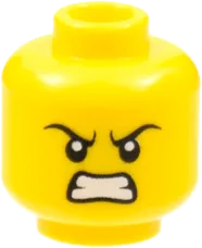 Minifigure, Head Dual Sided, Black Eyebrows, Smile with Teeth and Tongue / Scowl Pattern - Hollow Stud