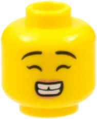 Minifigure, Head Dual Sided Female, Black Eyebrows, Gap in Teeth, Smile with Tongue / Wide Grin with Teeth and Closed Eyes Pattern - Hollow Stud