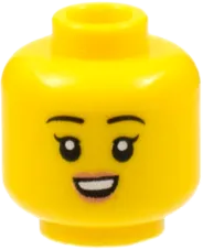 Minifigure, Head Dual Sided Female, Black Eyebrows, Peach Lips, Small Smile with Teeth / Stressed Pattern - Hollow Stud