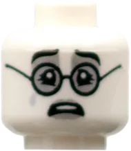 Minifigure, Head Dual Sided Female, Black Eyebrows and Glasses, Light Bluish Gray Lips, Lopsided Grin / Sad with Tear Pattern - Hollow Stud