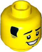 Minifigure, Head Short Black Sideburns, Eyebrows, Right Raised, Goatee, and Open Mouth Smile with Teeth Pattern - Hollow Stud