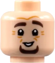 Minifigure, Head Dual Side, Dark Brown Eyebrows and Goatee, Medium Nougat Age Lines, Neutral / Smile Pattern - Hollow Stud
