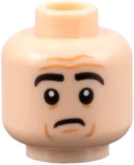 Minifigure, Head Dual Sided Black Eyebrows, Medium Nougat Contour Lines, Open Mouth Smile with Teeth and Tongue / Worried Pattern - Hollow Stud