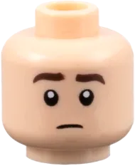 Minifigure, Head Dual Sided Dark Brown Eyebrows, Wide Grin with Raised Eyebrow Right / Neutral Pattern - Hollow Stud