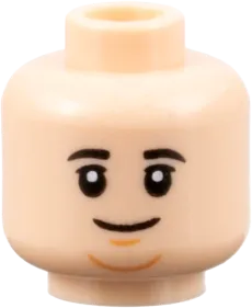 Minifigure, Head Black Eyebrows, Grin, Medium Nougat Dimple and Chin Pattern - Hollow Stud